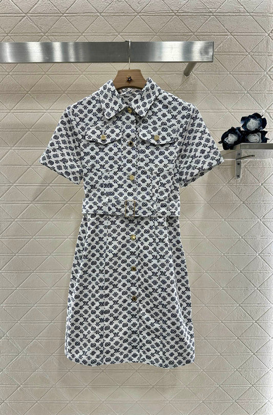 L 2025 new product Printed belt denim dress