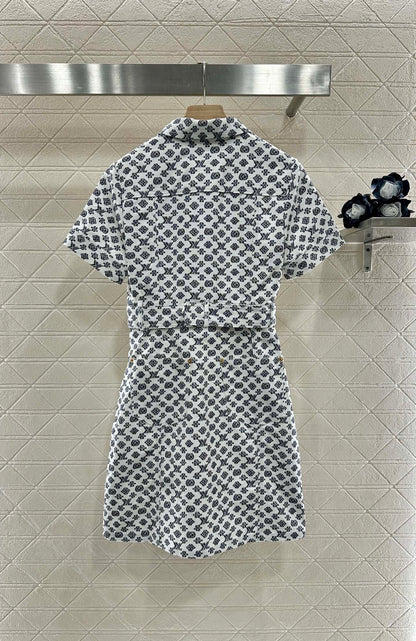 L 2025 new product Printed belt denim dress