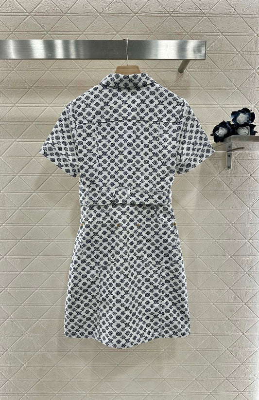L 2025 new product Printed belt denim dress