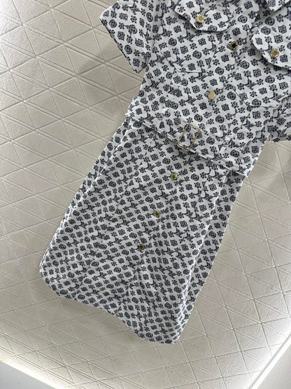 L 2025 new product Printed belt denim dress
