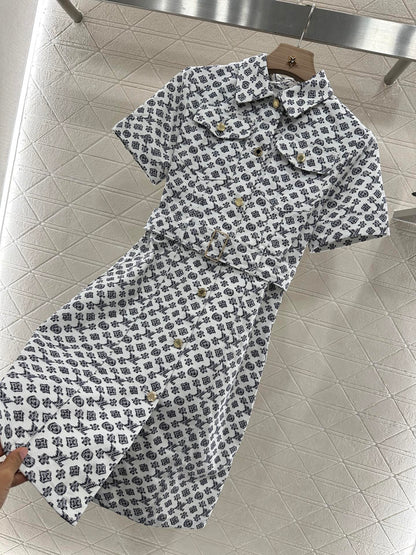 L 2025 new product Printed belt denim dress