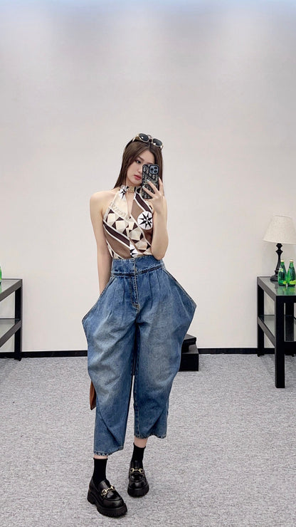 Lo 2025 new product Super cool denim cropped pants