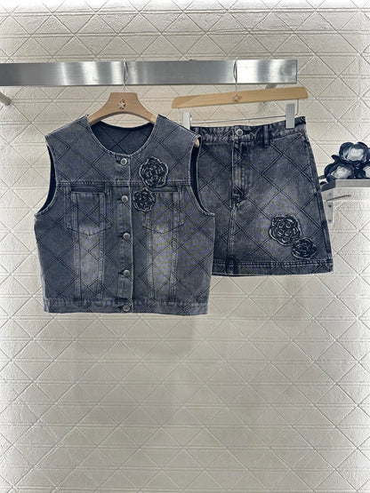C 2025 new products Denim vest and short skirt set