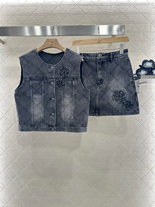 C 2025 new products Denim vest and short skirt set