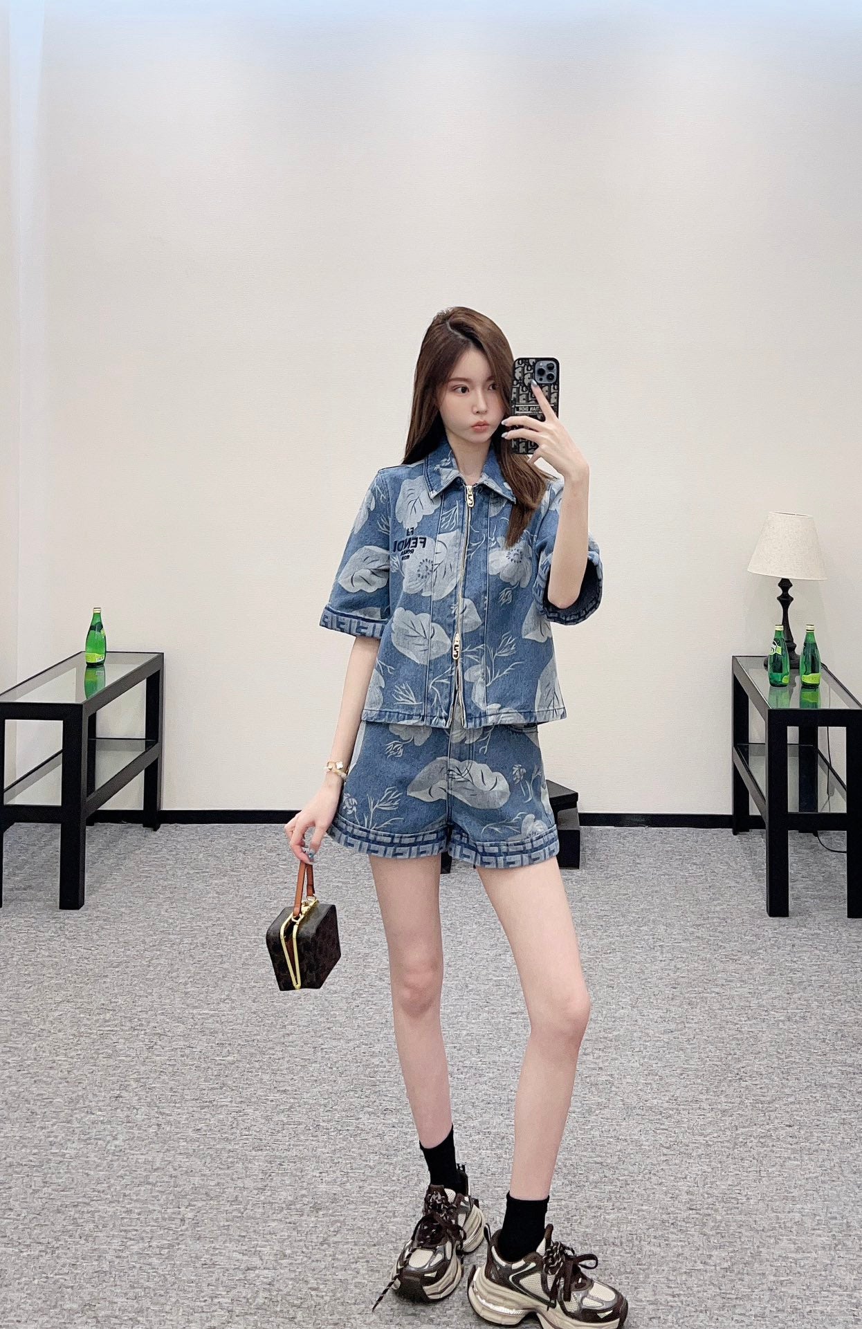 F 2025 new product Denim jacket and shorts set