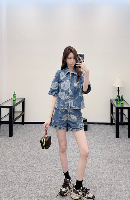 F 2025 new product Denim jacket and shorts set