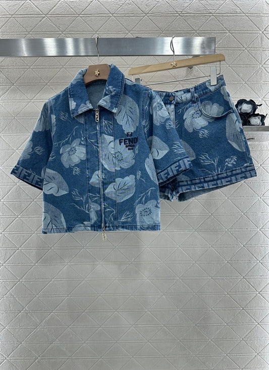 F 2025 new product Denim jacket and shorts set