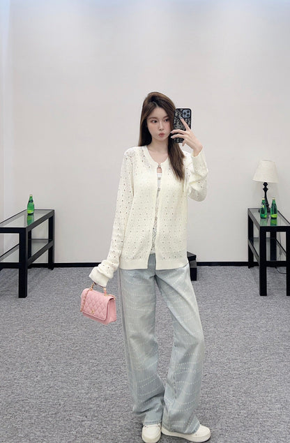 C 2025 new product Hollow rhinestone cardigan