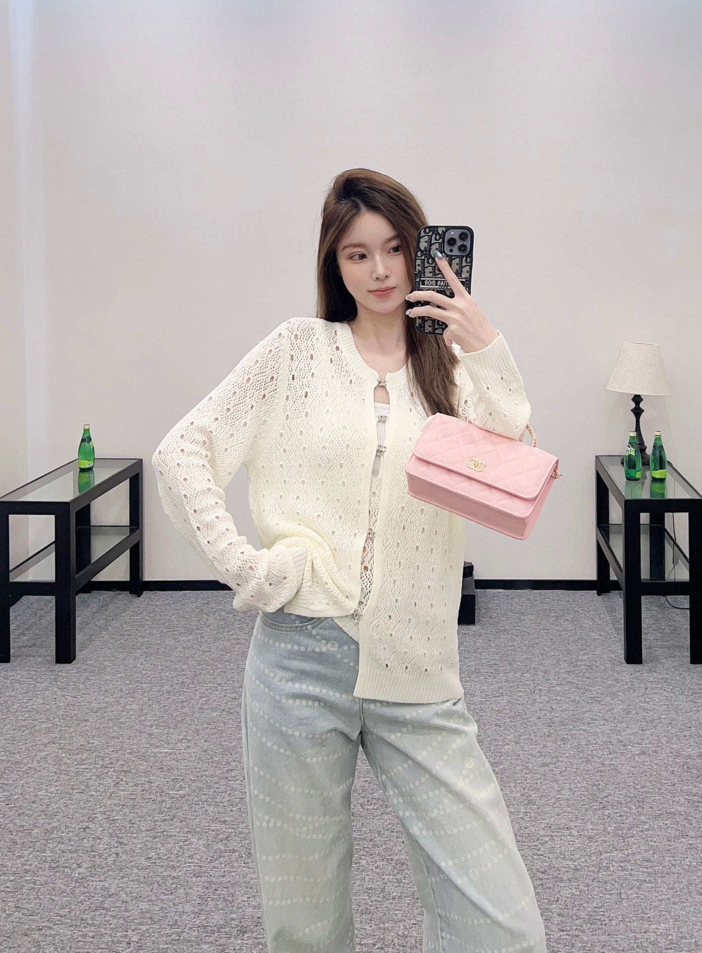 C 2025 new product Hollow rhinestone cardigan