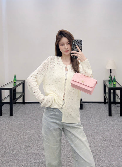 C 2025 new product Hollow rhinestone cardigan