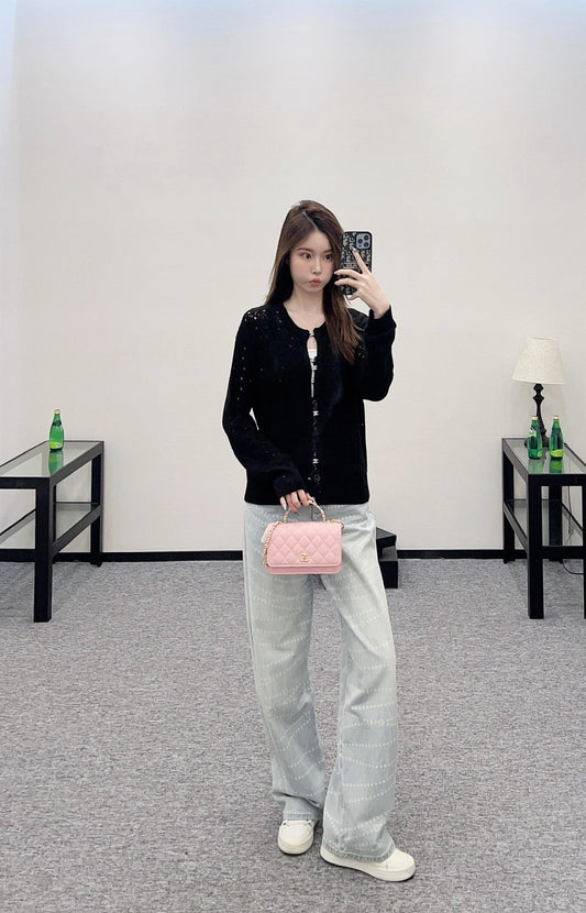 C 2025 new product Hollow rhinestone cardigan