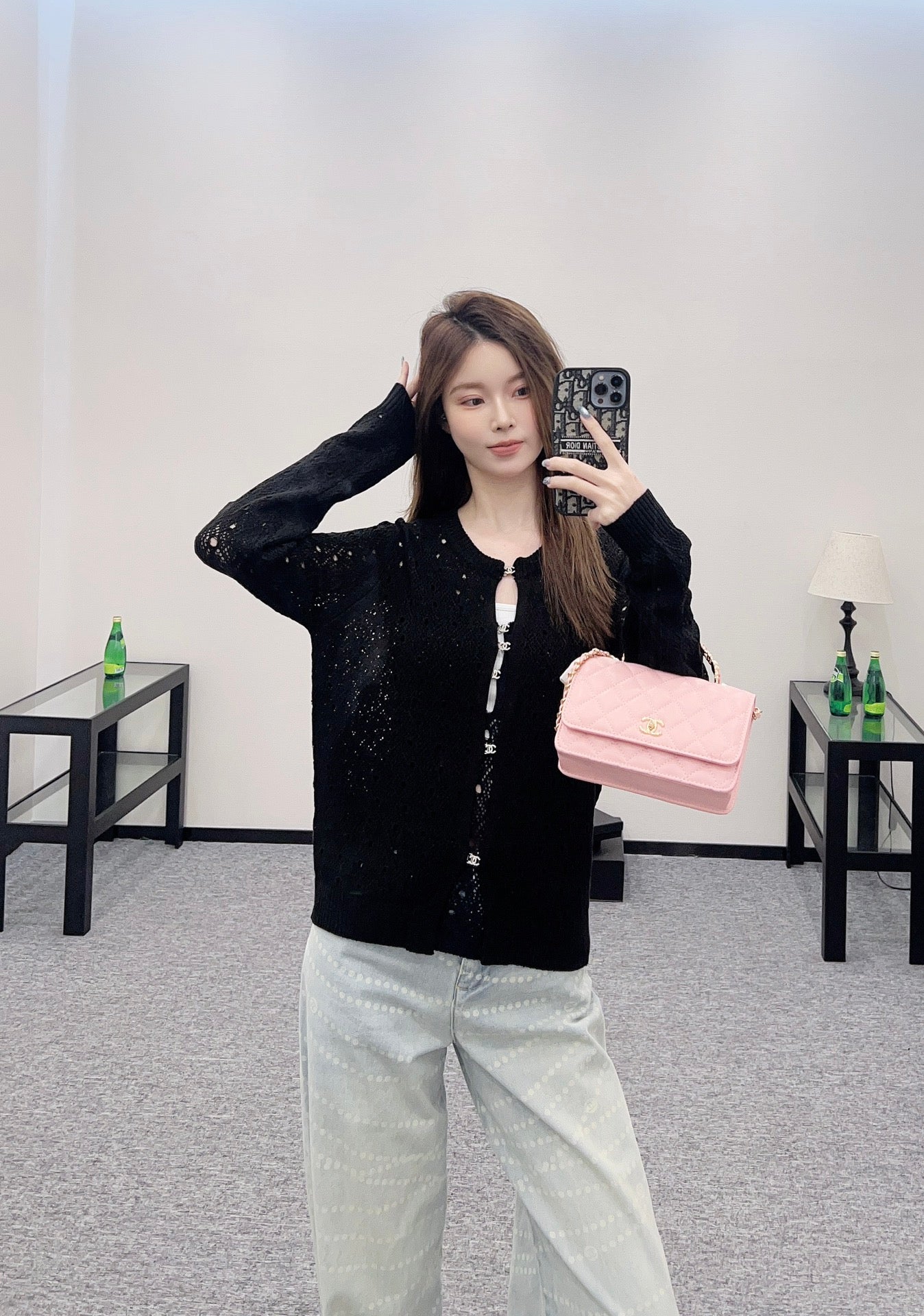 C 2025 new product Hollow rhinestone cardigan