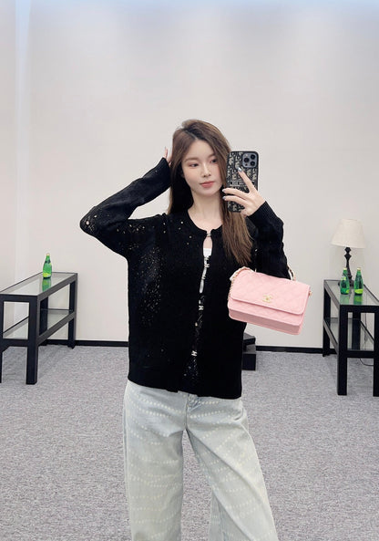 C 2025 new product Hollow rhinestone cardigan