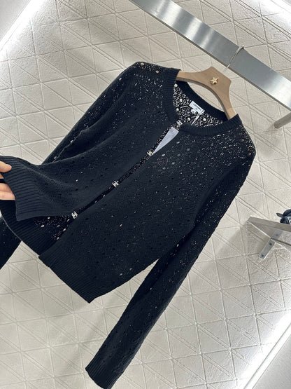 C 2025 new product Hollow rhinestone cardigan