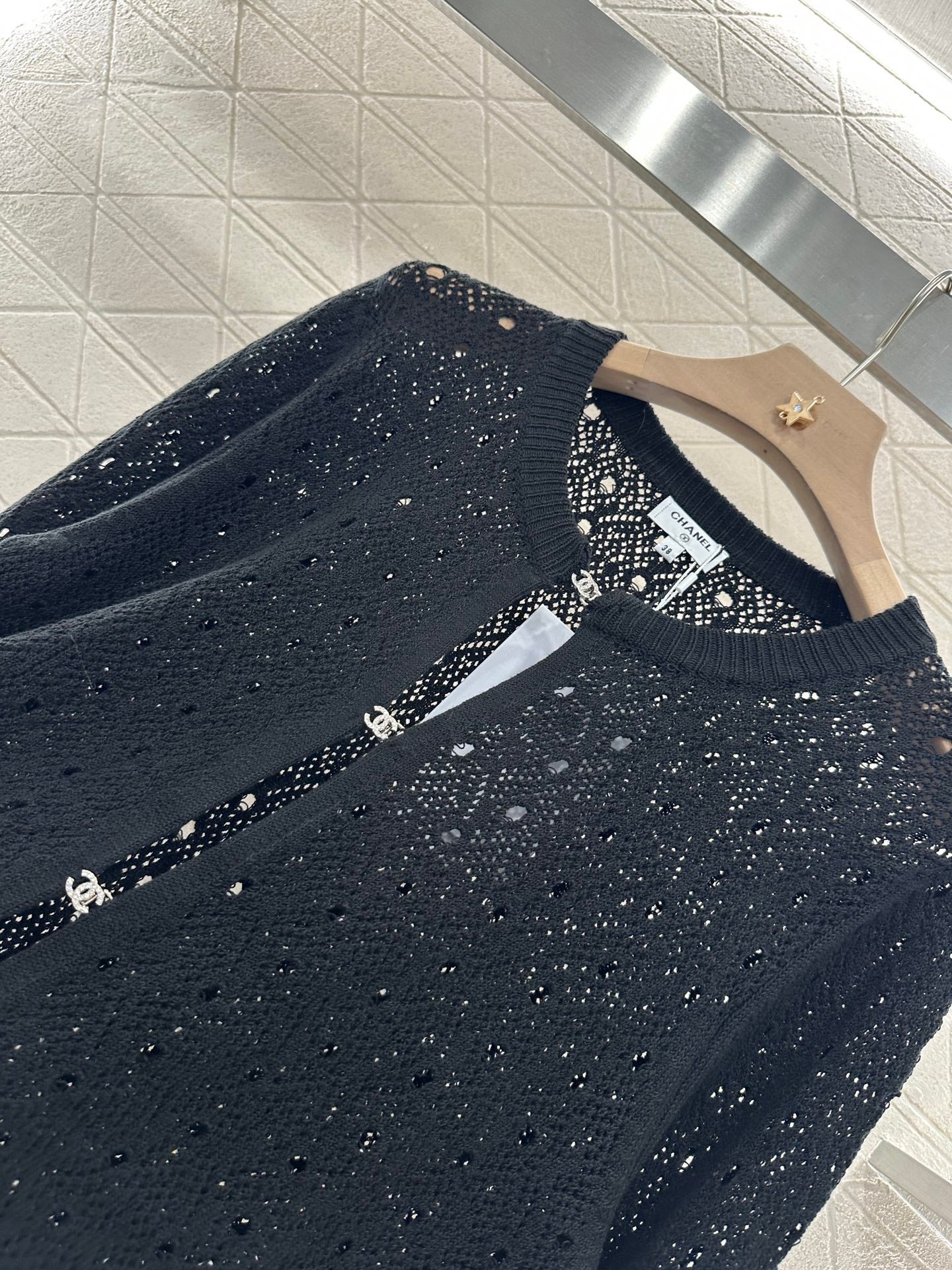 C 2025 new product Hollow rhinestone cardigan