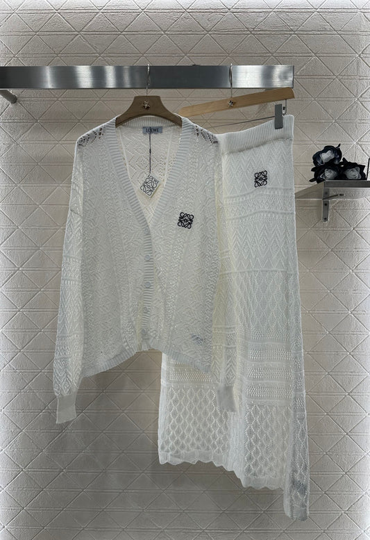 Lo 2025 new product Hollow cardigan and skirt set