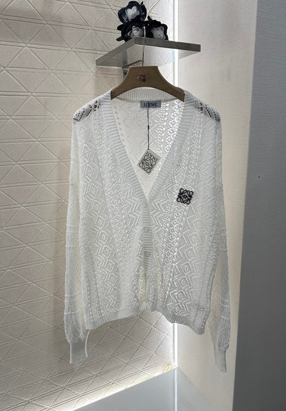 Lo 2025 new product Hollow cardigan and skirt set