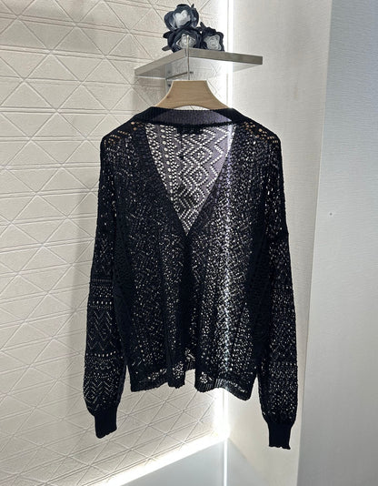 Lo 2025 new product Hollow cardigan and skirt set