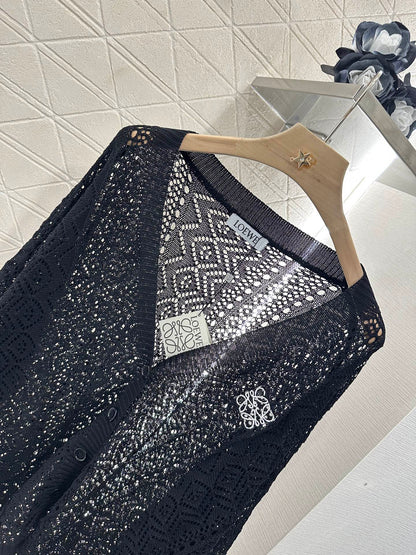 Lo 2025 new product Hollow cardigan and skirt set