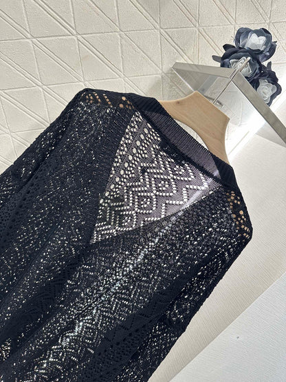 Lo 2025 new product Hollow cardigan and skirt set
