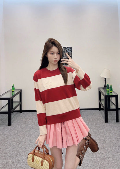 M  new product Striped crew neck sweater