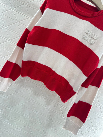 M  new product Striped crew neck sweater