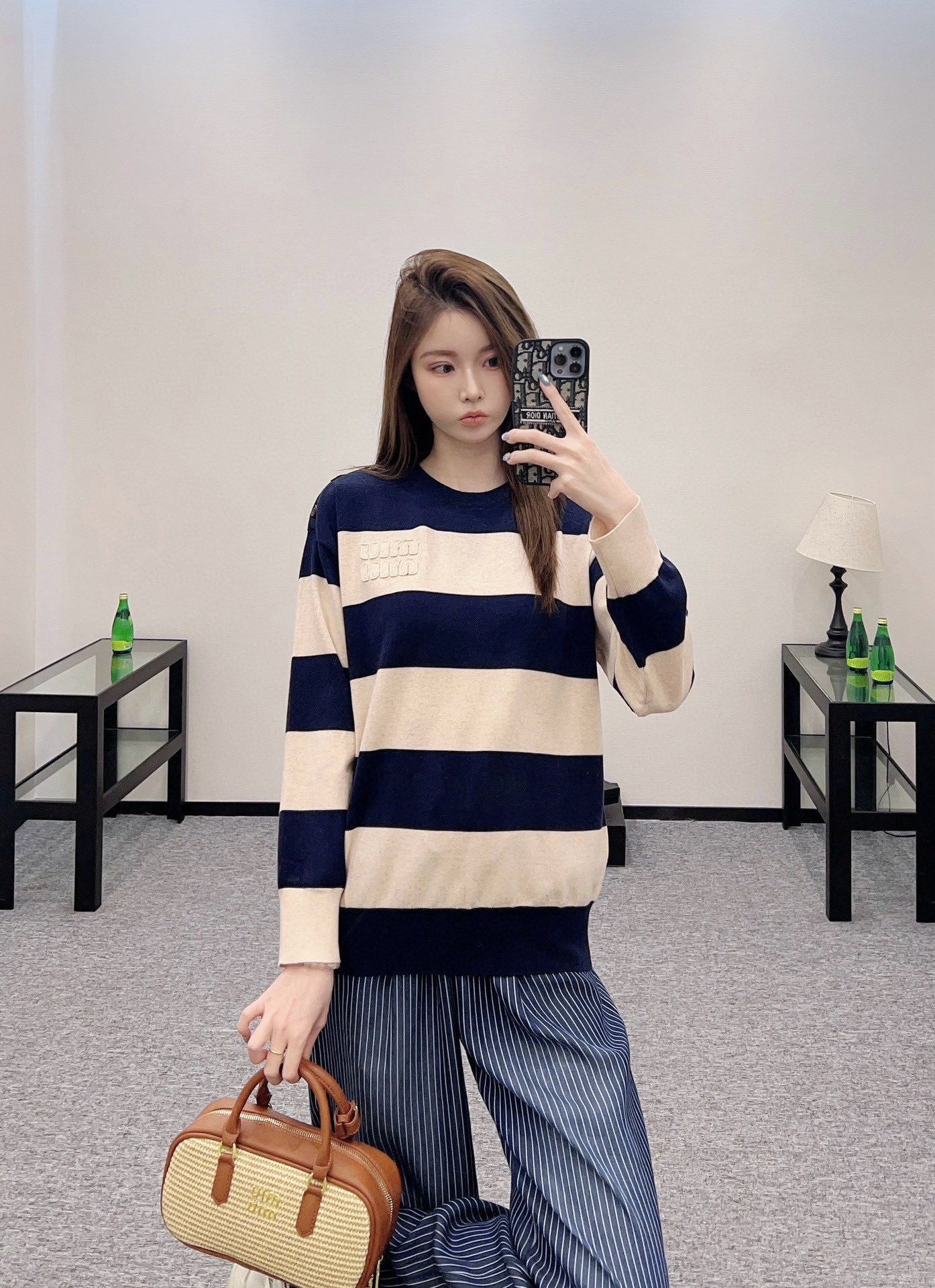 M new product Striped crew neck sweater
