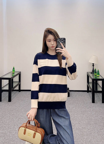 M new product Striped crew neck sweater