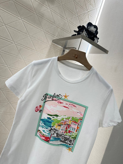 D 2025 neues Produkt T-Shirt mit Rundhalsausschnitt und Aufdruck 