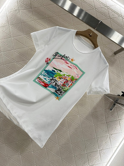 D 2025 neues Produkt T-Shirt mit Rundhalsausschnitt und Aufdruck 