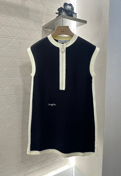 D 2025 new product Black and white vest dress