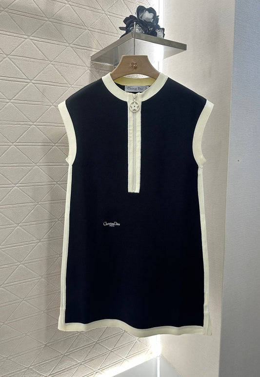 D 2025 new product Black and white vest dress