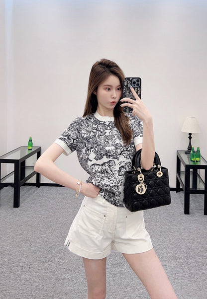 D 2025 new product Jacquard knitted short sleeves