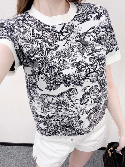 D 2025 new product Jacquard knitted short sleeves