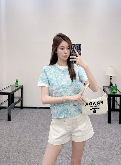 D 2025 new product Jacquard knitted short sleeves