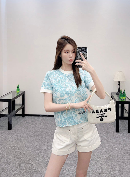 D 2025 new product Jacquard knitted short sleeves