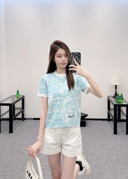 D 2025 new product Jacquard knitted short sleeves