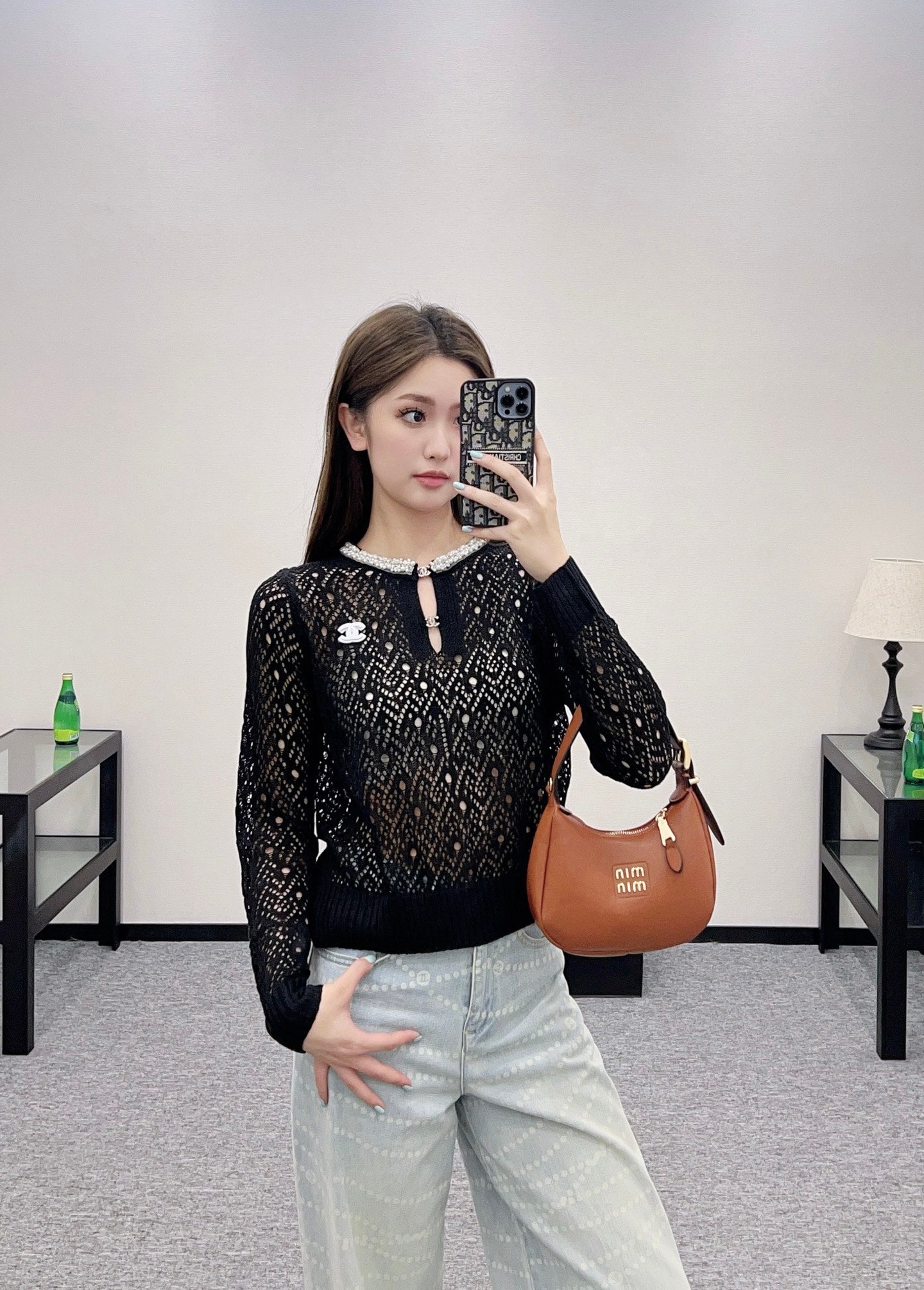 C 2025 new product Pearl hollow long sleeves