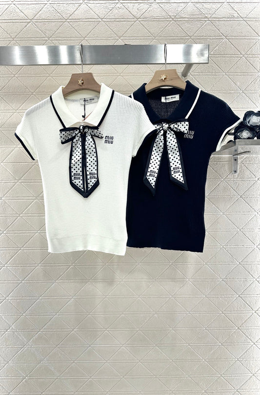 M 2025 new product Bow knitted short sleeves