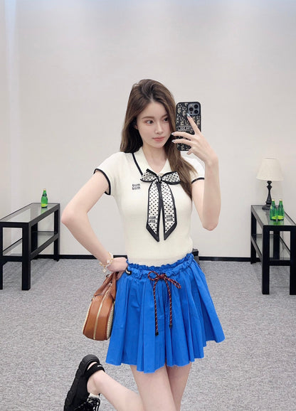 M 2025 new product Bow knitted short sleeves
