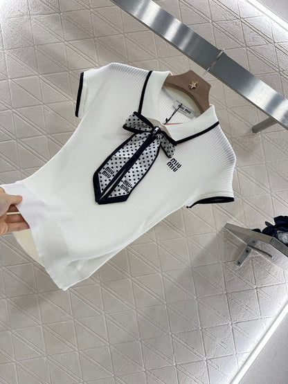 M 2025 new product Bow knitted short sleeves