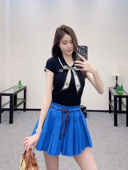 M 2025 new product Bow knitted short sleeves