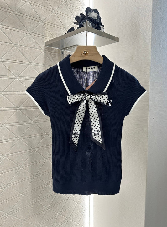 M 2025 new product Bow knitted short sleeves