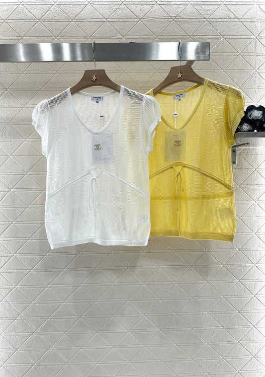 C 2025 new product Hollow knitted short sleeves