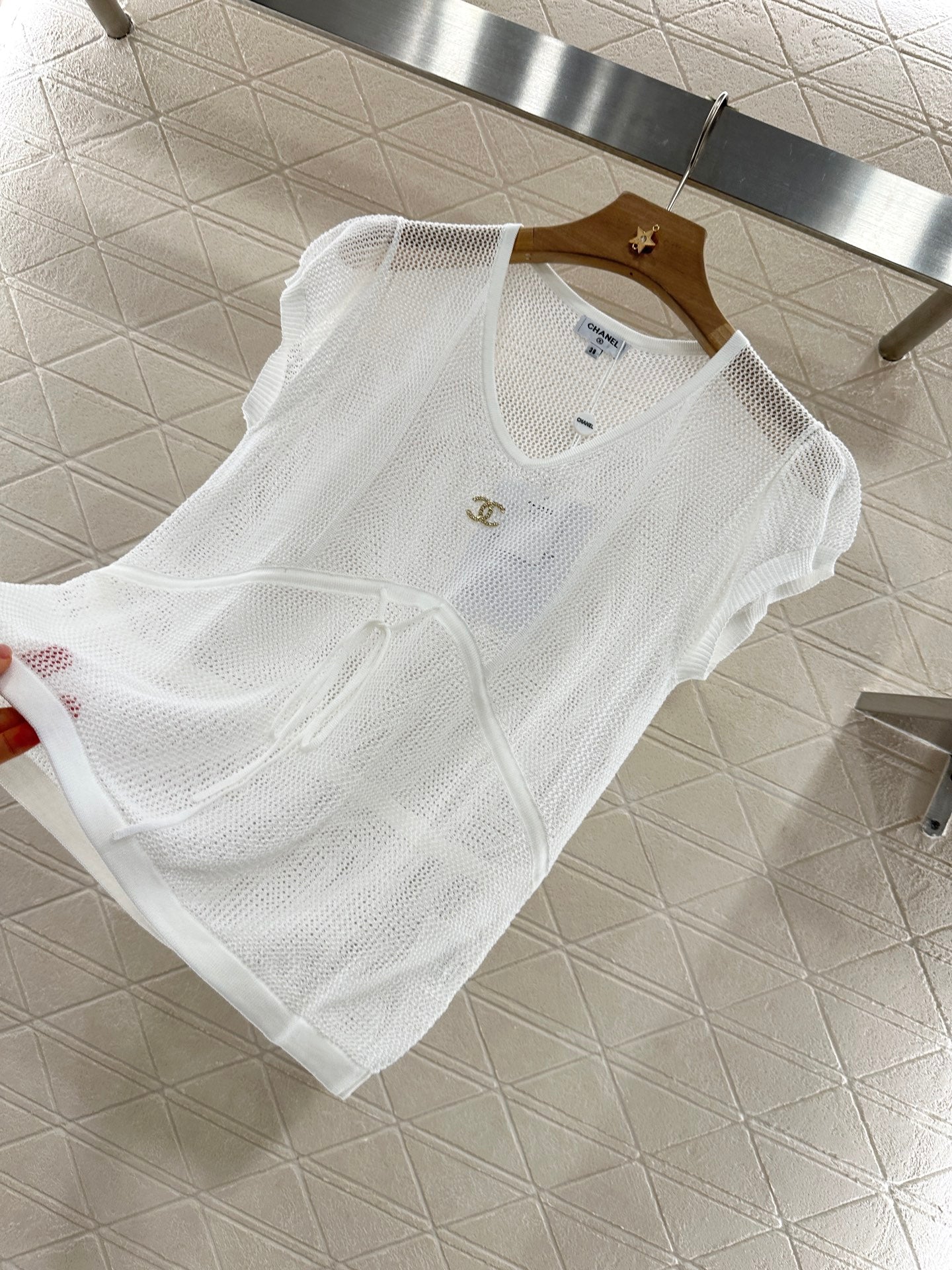 C 2025 new product Hollow knitted short sleeves
