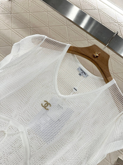 C 2025 new product Hollow knitted short sleeves