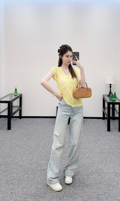 C 2025 new product Hollow knitted short sleeves