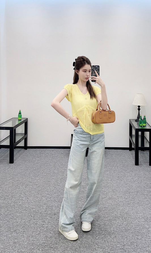 C 2025 new product Hollow knitted short sleeves
