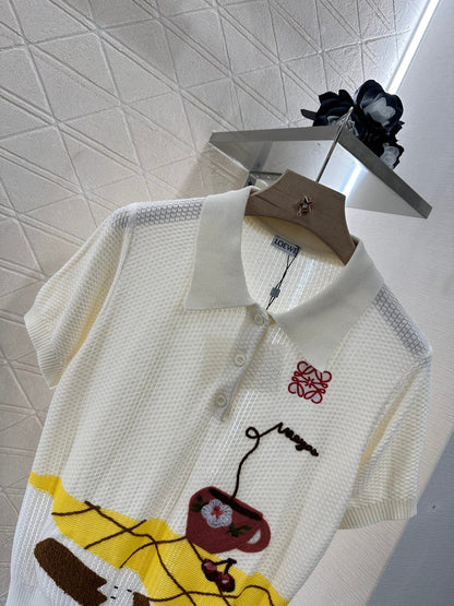 Lo 2025 new product Embroidered knitted short sleeves