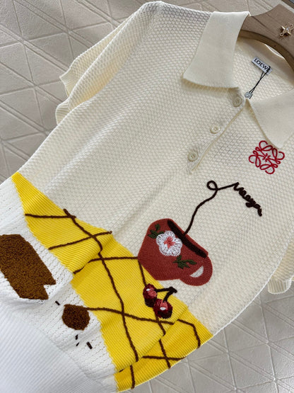 Lo 2025 new product Embroidered knitted short sleeves